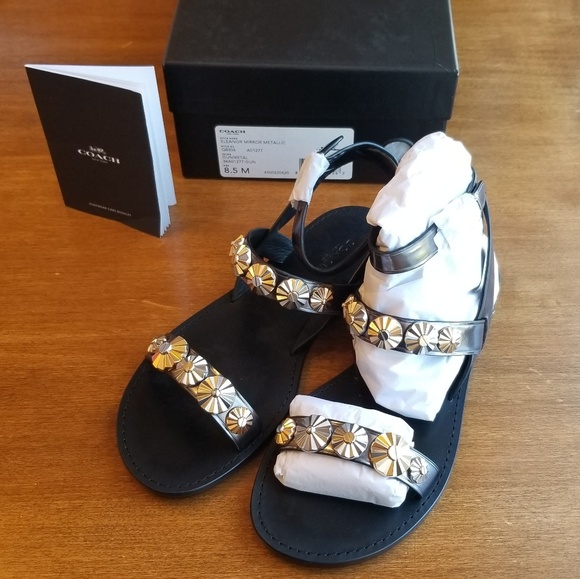 Coach Eleanor Mirror Metallic Gunmetal Sandals - Picture 1 of 7